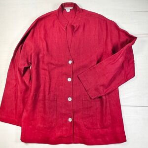 Isabella‎ Bird 100% Linen Jacket Red Oversized L Lagenlook Cardigan NEW